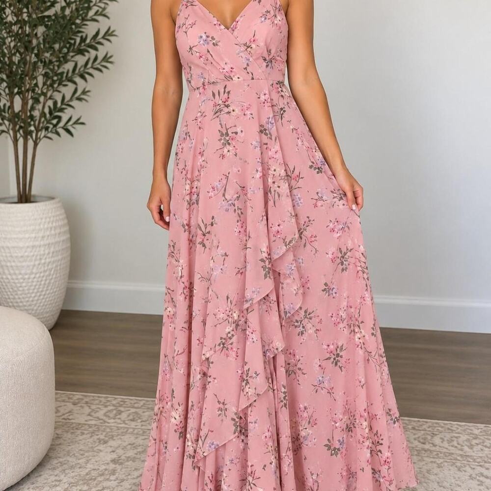 Lulus pink floral maxi dress
